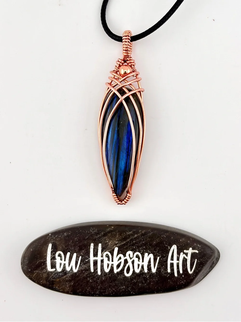 HANDMADE Blue Flash Labradorite Copper Wire Wrapped Unisex Pendant Necklace